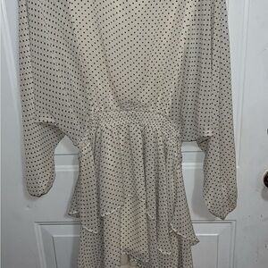 FAVLUX Cream Knee-Length Wrap Tie Front Sundress with Long Dolman Sleeves